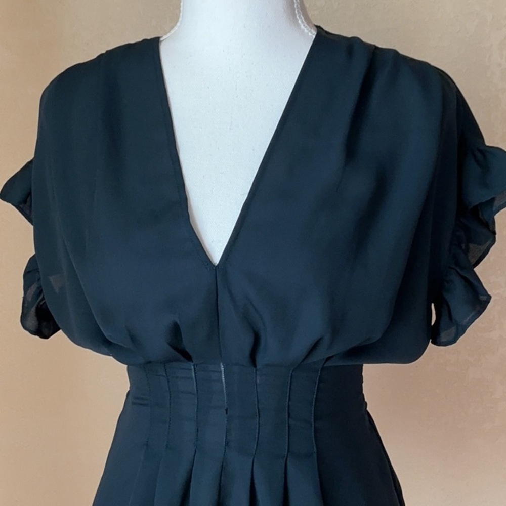 Max Studio Navy Ruffled V-Neck Blouse - Picture 5 of 9